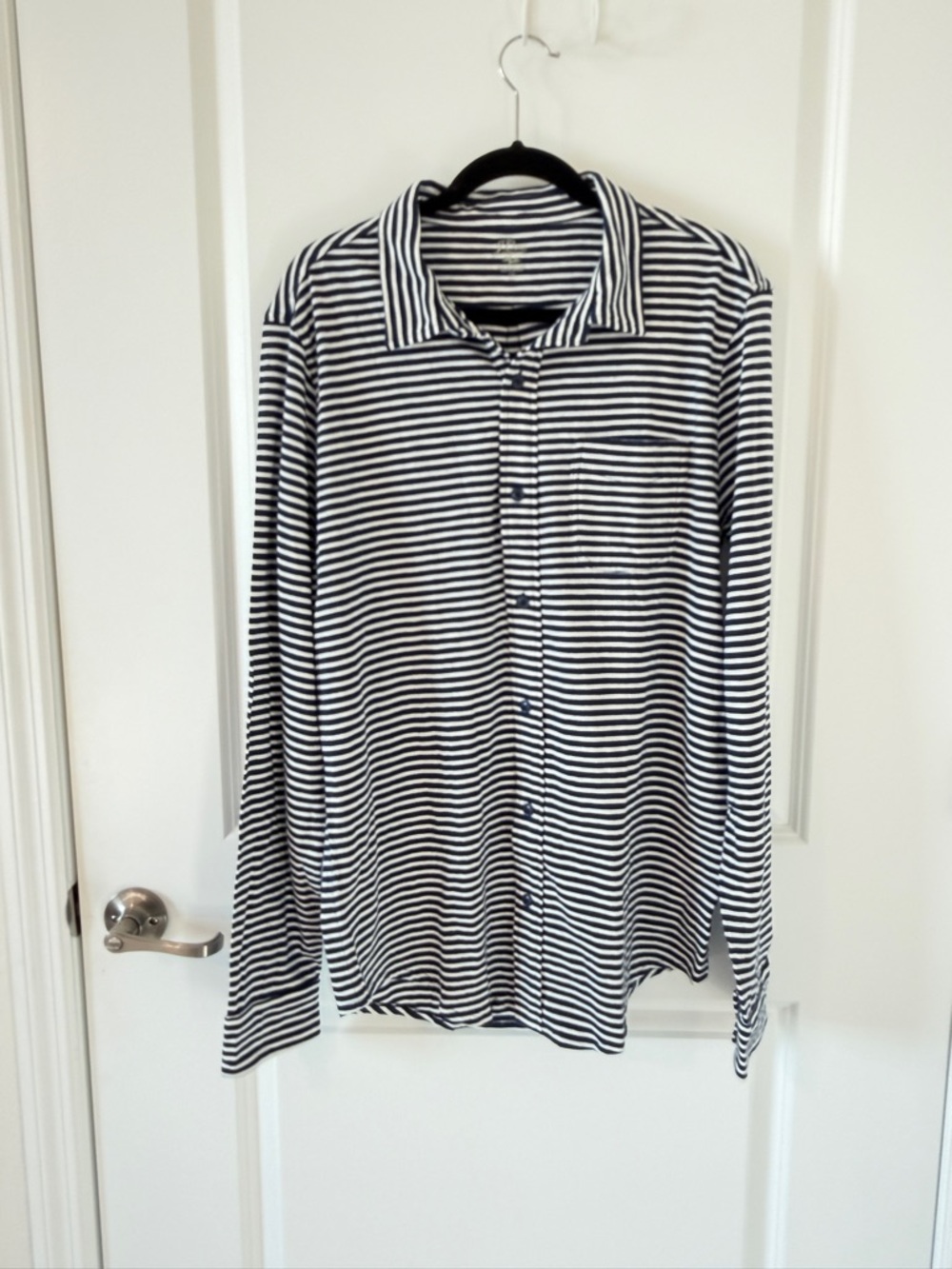 J. Crew Polo Mens Button Up Slub Cotton Harbor Striped Knit Goods Large Tall